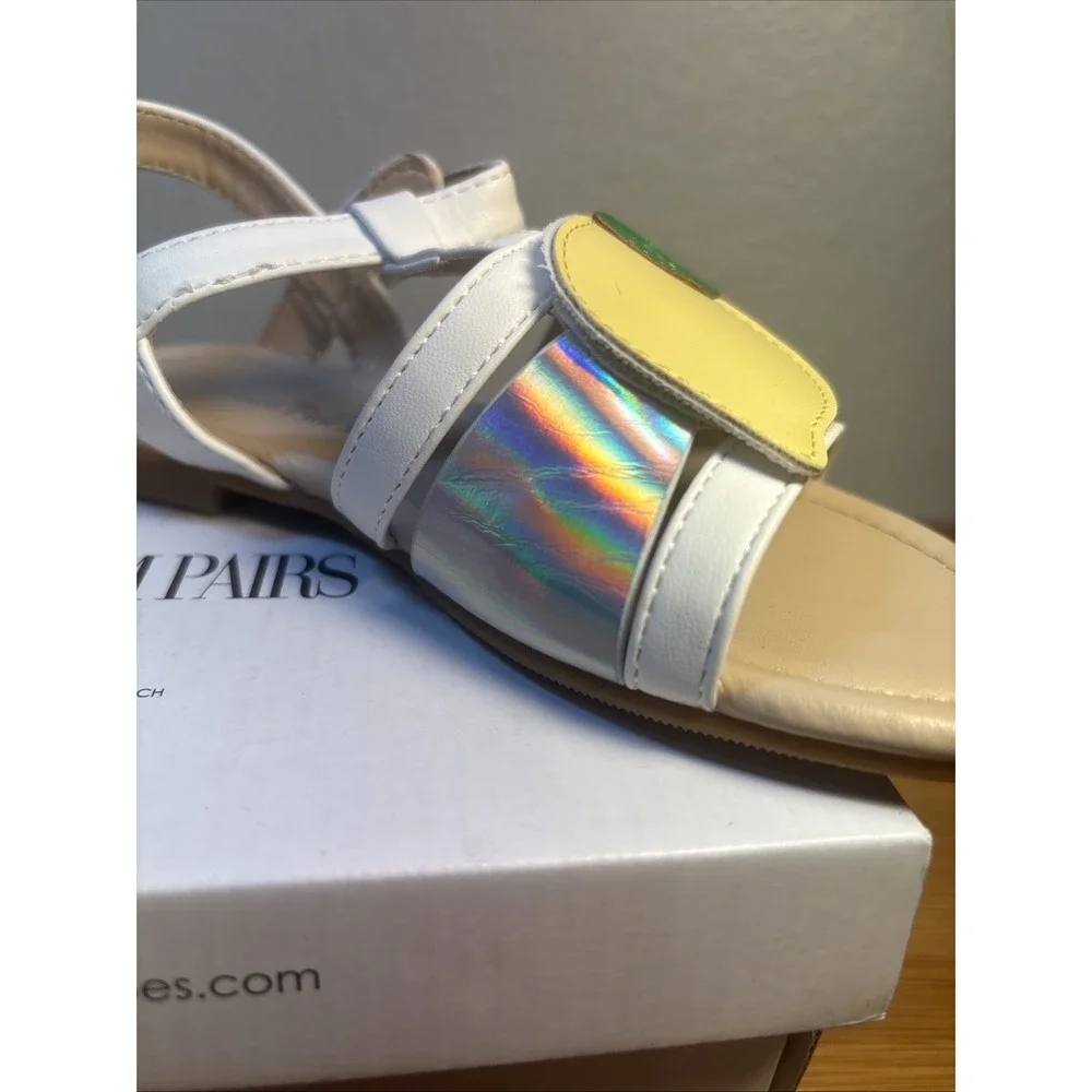 Dream Pairs Toddler Girls White/iridescent Lemon Sandals Size 12 Adjustable NWT